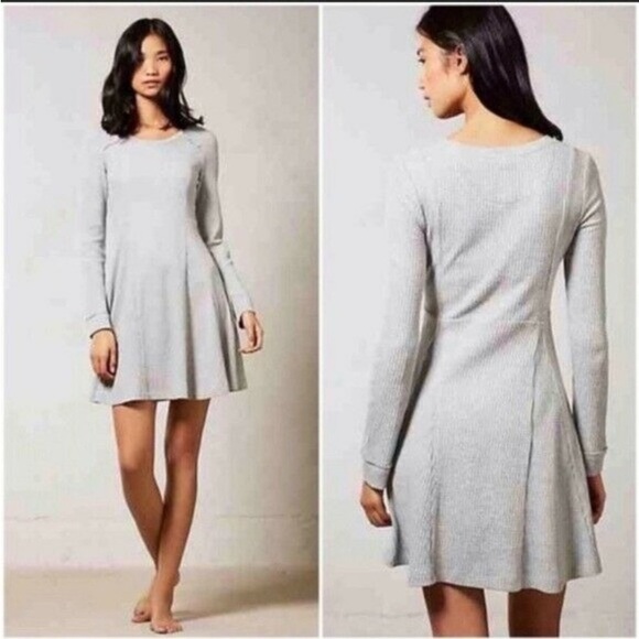 Anthropologie Dresses & Skirts - Anthropologie E By Eloise Fit & Flare Waffle Knit Long Sleeve Gray